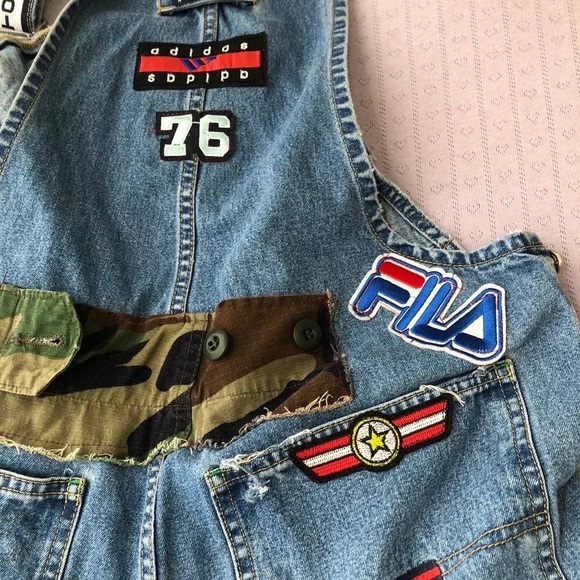 Tommy Jean Overalls 90s Vintage Rework Hilfiger Convertible Spell Out Patches S - Picture 6 of 12
